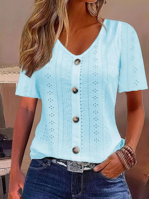 Casual V-Neck Button Top