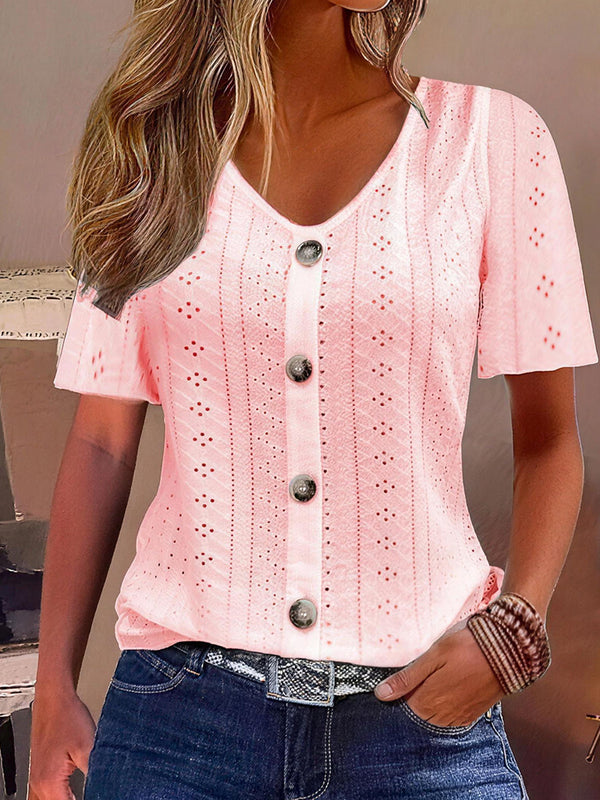 Casual V-Neck Button Top