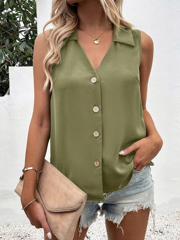 Casual V-Neck Sleeveless Chiffon Top