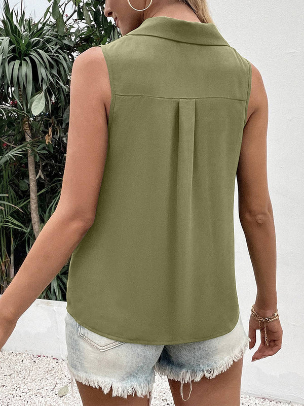 Casual V-Neck Sleeveless Chiffon Top