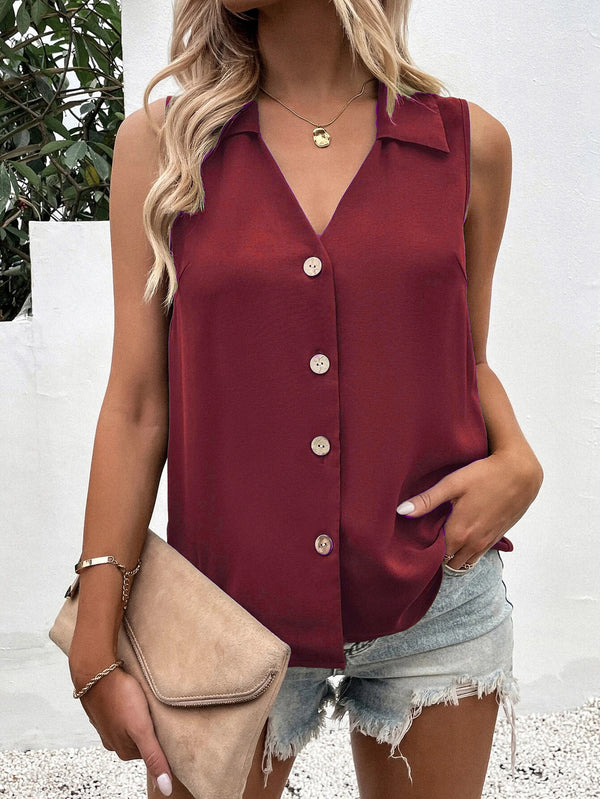 Casual V-Neck Sleeveless Chiffon Top