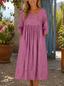 Casual V-Neck Striped Long Sleeve Dress