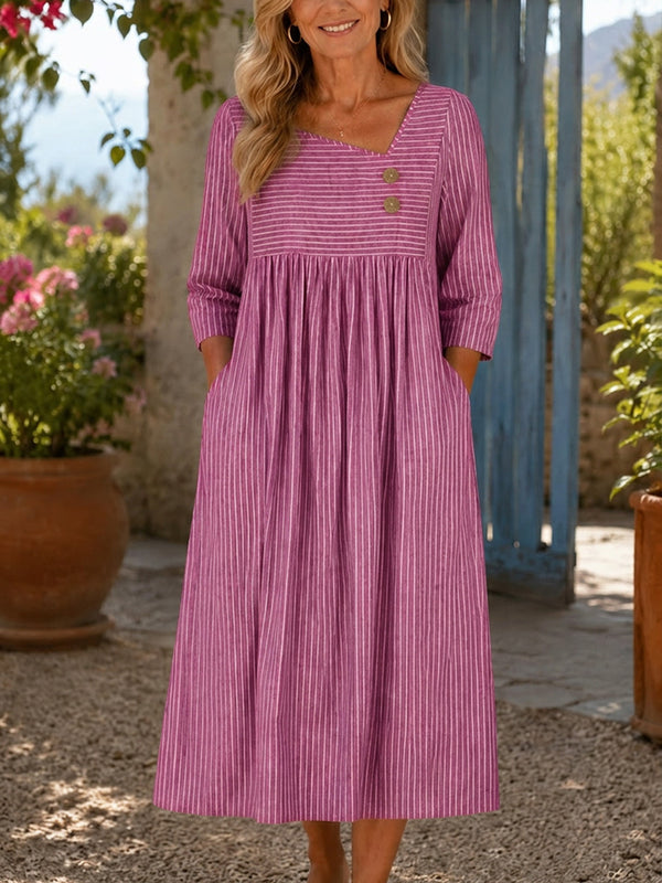 Casual V-Neck Striped Long Sleeve Dress