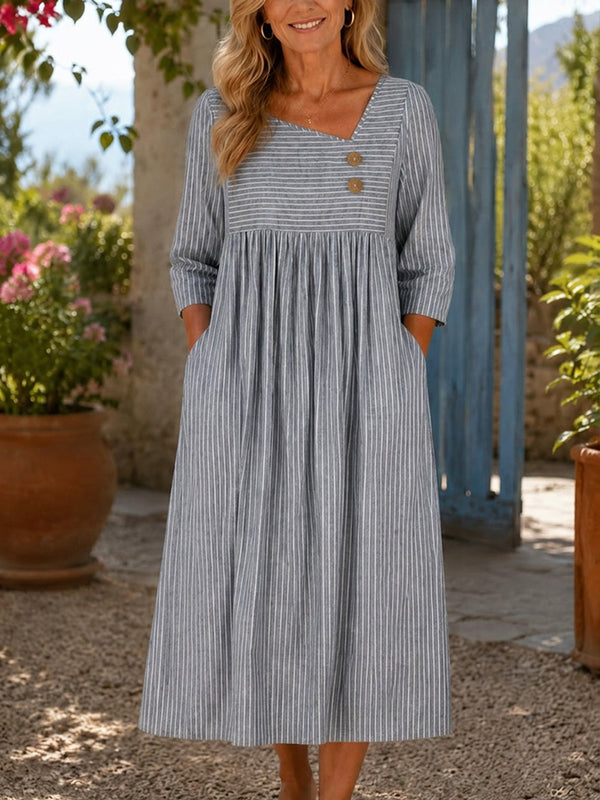 Casual V-Neck Striped Long Sleeve Dress