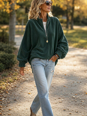 Casual Velvet Zip Collar Top