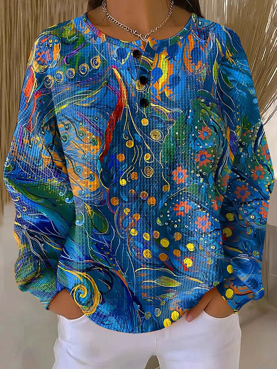Casual Vintage Waffle Long Sleeve Top