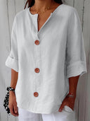 Chic Button Detail Cotton Linen Top