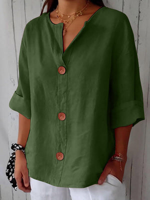 Chic Button Detail Cotton Linen Top