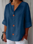 Chic Button Detail Cotton Linen Top