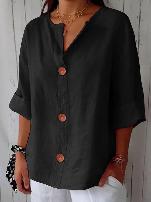 Chic Button Detail Cotton Linen Top
