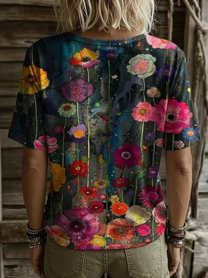 Chic Floral Pattern Casual Short Sleeved T-shirt