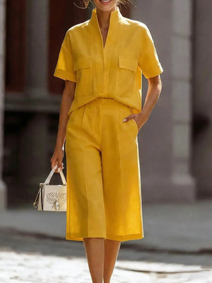 Chic Stand Collar Shirt & Pants Set