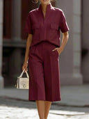 Chic Stand Collar Shirt & Pants Set