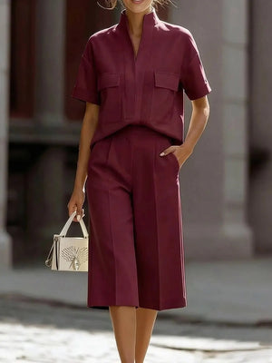 Chic Stand Collar Shirt & Pants Set