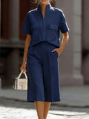 Chic Stand Collar Shirt & Pants Set