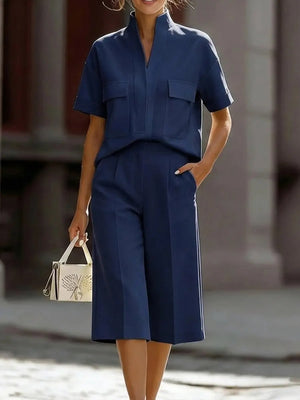 Chic Stand Collar Shirt & Pants Set