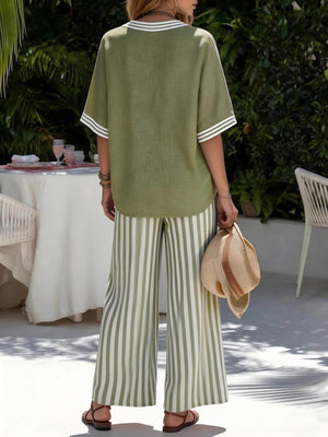 Chic Striped V-Neck Lounge Set