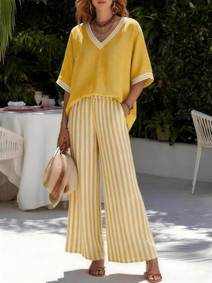 Chic Striped V-Neck Lounge Set
