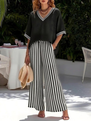Chic Striped V-Neck Lounge Set