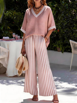 Chic Striped V-Neck Lounge Set