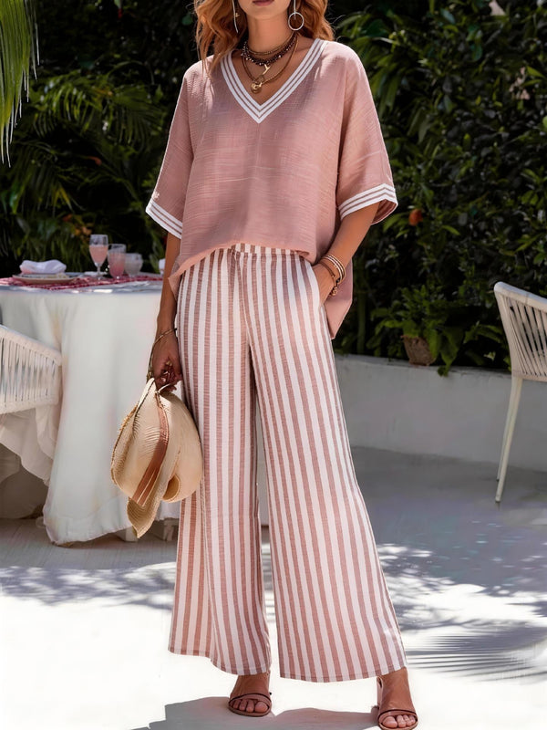 Chic Striped V-Neck Lounge Set