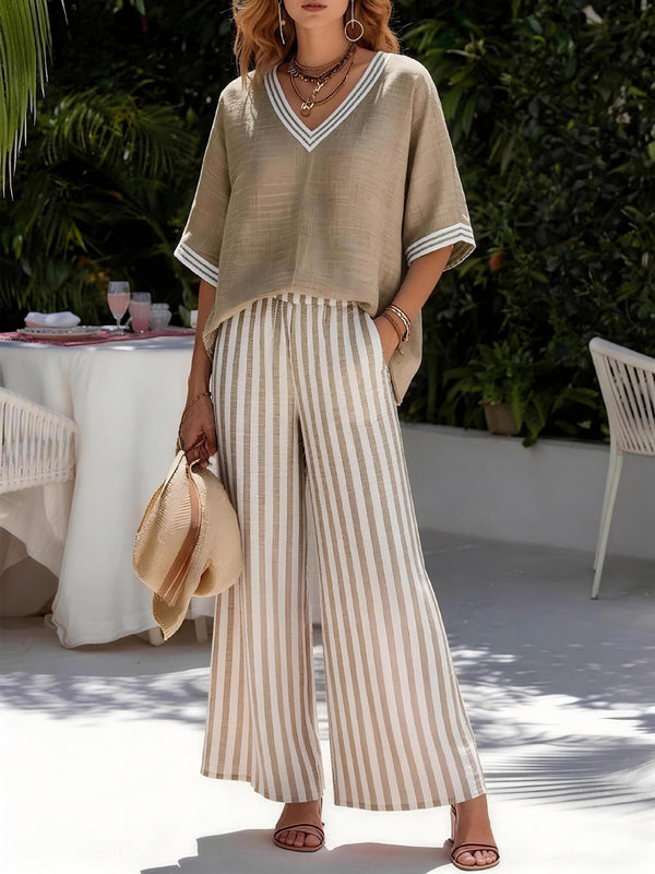 Chic Striped V-Neck Lounge Set