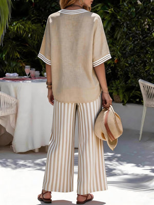 Chic Striped V-Neck Lounge Set