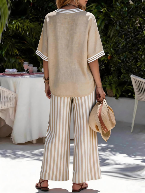 Chic Striped V-Neck Lounge Set