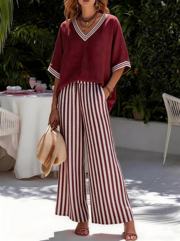 Chic Striped V-Neck Lounge Set