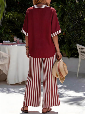 Chic Striped V-Neck Lounge Set