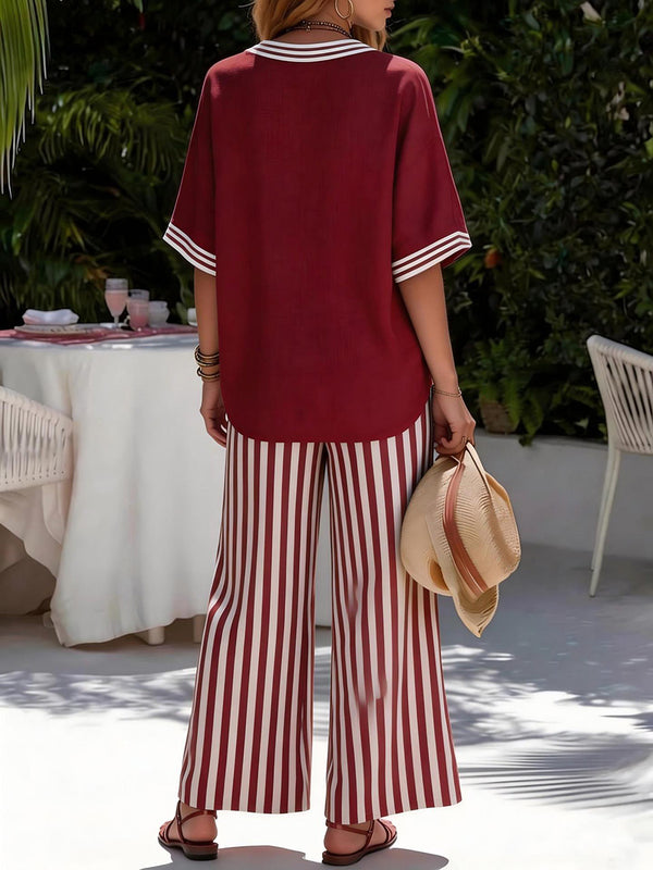 Chic Striped V-Neck Lounge Set