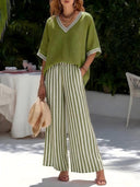 Chic Striped V-Neck Lounge Set