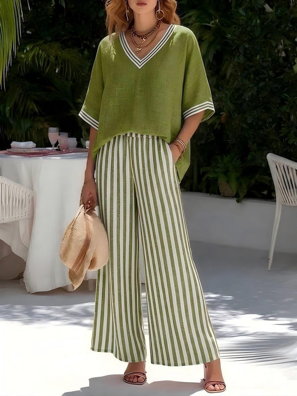 Chic Striped V-Neck Lounge Set