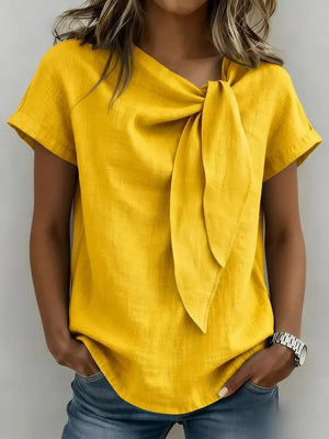 Chic Tie Neck Linen Blend Top