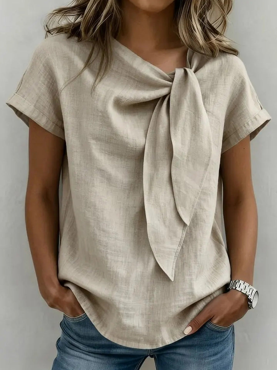 Chic Tie Neck Linen Blend Top