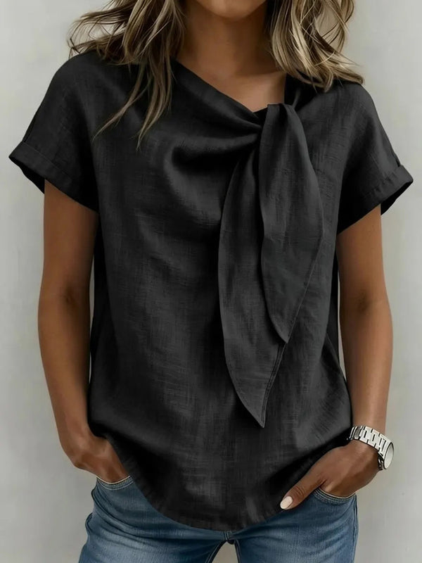 Chic Tie Neck Linen Blend Top