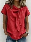 Chic Tie Neck Linen Blend Top