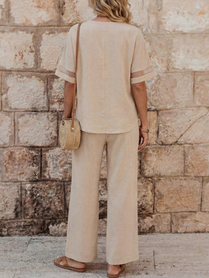 Chic V-Neck Embroidered Wide-Leg Set