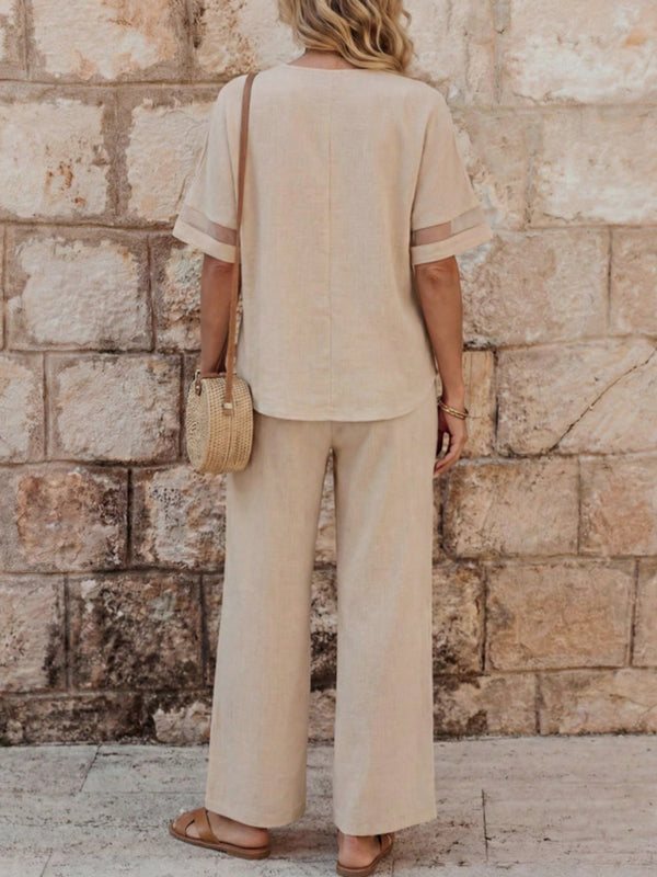 Chic V-Neck Embroidered Wide-Leg Set