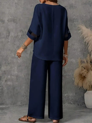Chic V-Neck Embroidered Wide-Leg Set