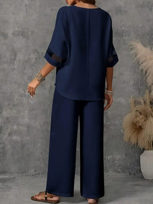Chic V-Neck Embroidered Wide-Leg Set