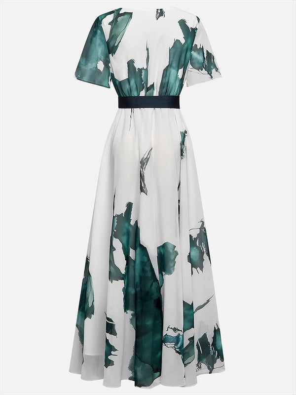 Chic V-Neck Tie Waist Flowy Maxi Dress
