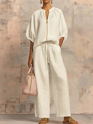 Chic Zipper V-Neck Two-Piece Set