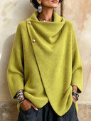 Chic Asymmetric Cowl Neck Button Cardigan