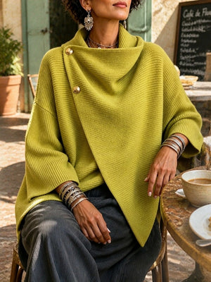 Chic Asymmetric Cowl Neck Button Cardigan