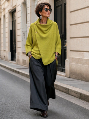 Chic Asymmetric Cowl Neck Button Cardigan