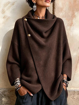 Chic Asymmetric Cowl Neck Button Cardigan