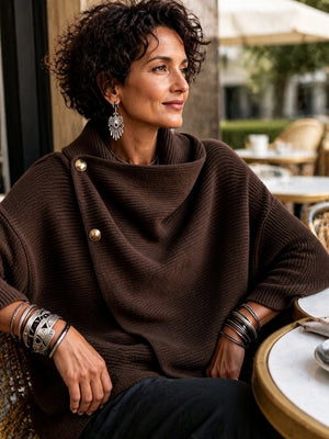 Chic Asymmetric Cowl Neck Button Cardigan