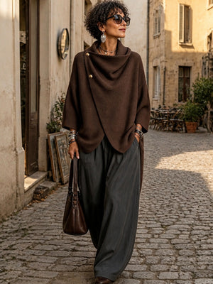 Chic Asymmetric Cowl Neck Button Cardigan