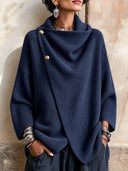 Chic Asymmetric Cowl Neck Button Cardigan